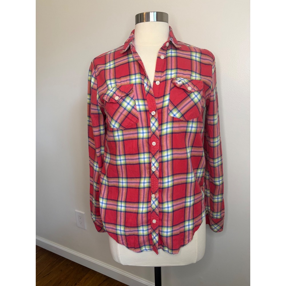 Abercrombie & Fitch Womens Red Plaid Flannel Button Down Shirt M Cotton Y2K